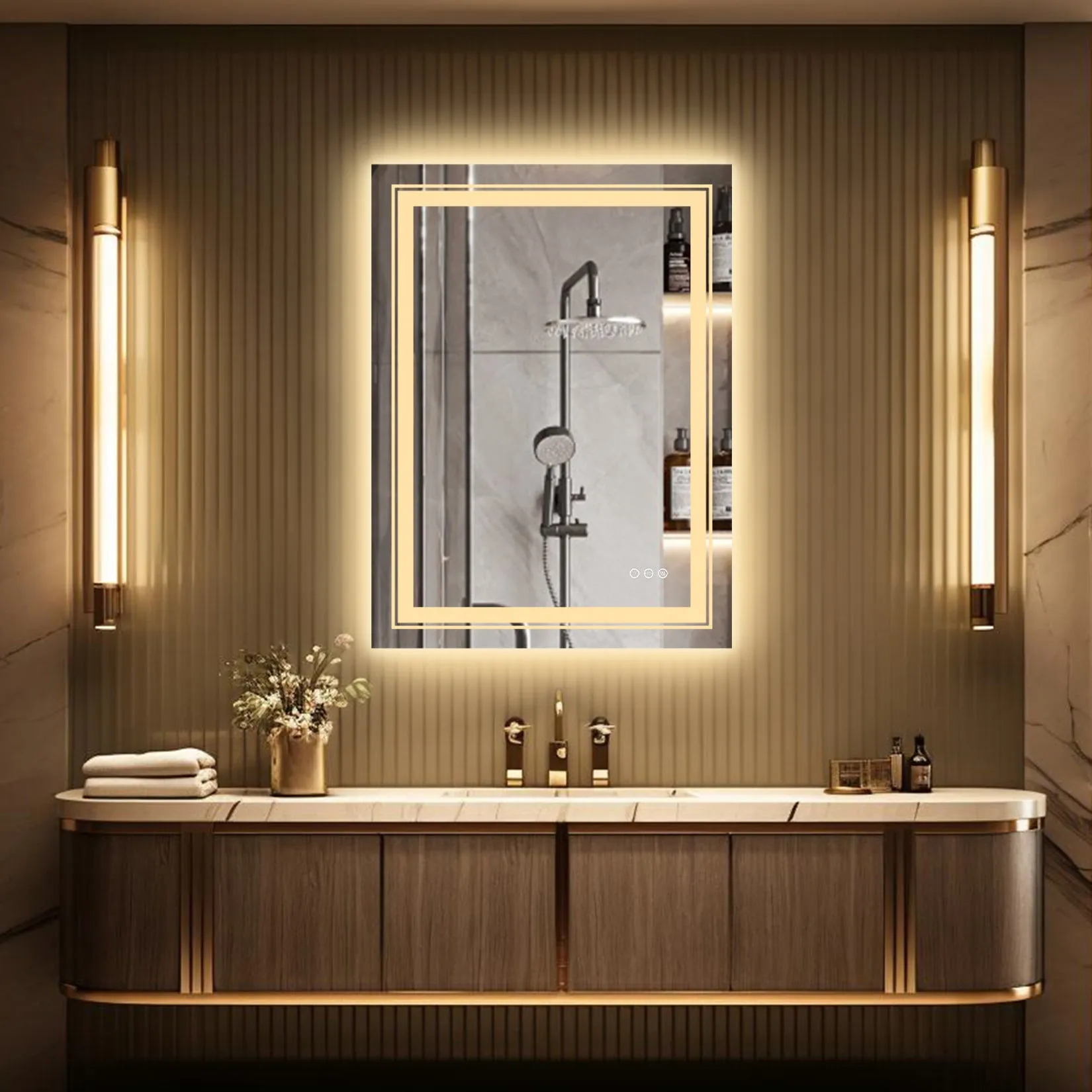 LUVODI Rectangular LED Bathroom Mirror Backlit   Front Lighted, Defogging