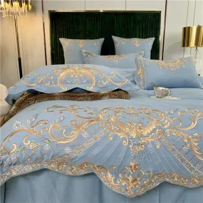 Luxury Embroidery European Style Cotton King Queen Size 4pcs Bedding Set Duvet Cover Bed Sheet Pillowcase 2020