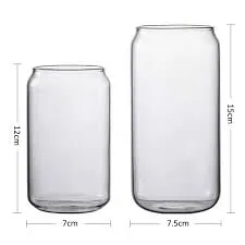 M Glass Drinking Glasses - 500ml Can Shaped Glass Cups with 7mm Clear Straws - 15 oz Beer Glass, Tumbler Cup, Iced Coffee Glass Cup (2)