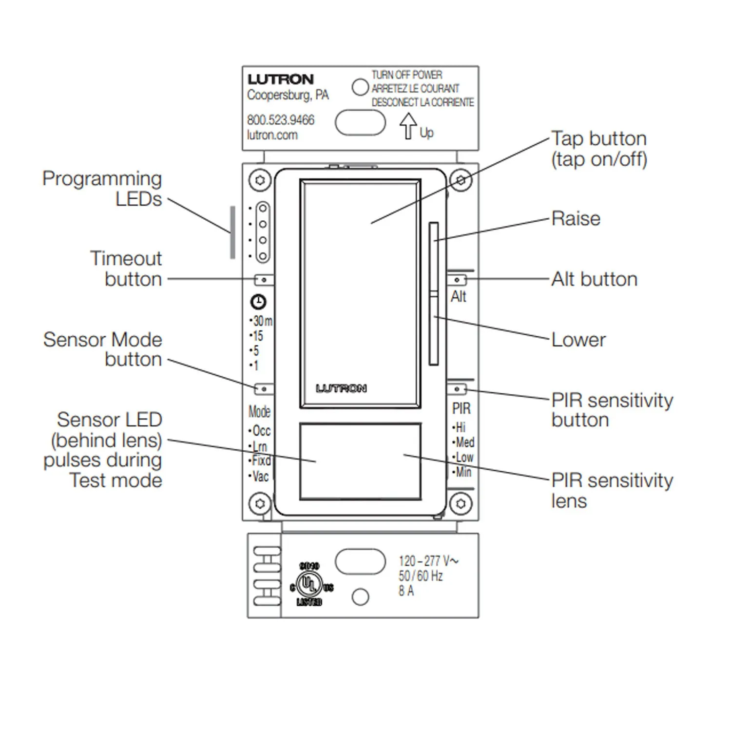 Maestro 120-277V Vacancy Motion Sensor Switch with 0-10V Dimmer PIR, 3-Way/Multi-Location, Light Almond