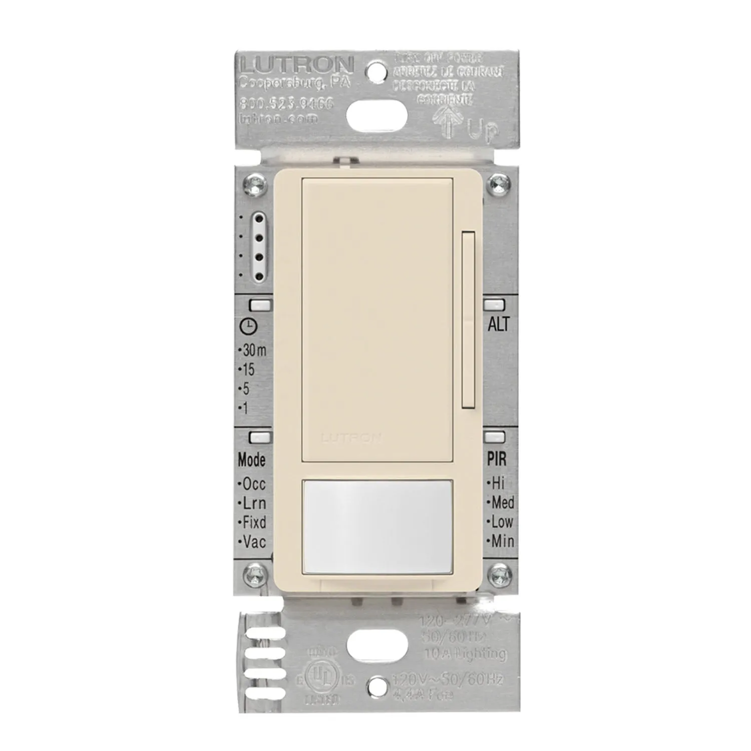 Maestro 120-277V Vacancy Motion Sensor Switch with 0-10V Dimmer PIR, 3-Way/Multi-Location, Light Almond