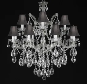 Maria Theresa Chandelier Crystal Lighting Chandeliers With Shades H30" X W28" - F83-Blackshades/Silver/21532/12 1