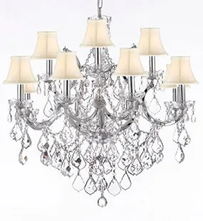 Maria Theresa Chandelier Lighting Crystal Chandeliers H30 "X W28" Chrome Finish With Shades - J10-Sc/Whiteshades/B7/Chrome/26049/12 1