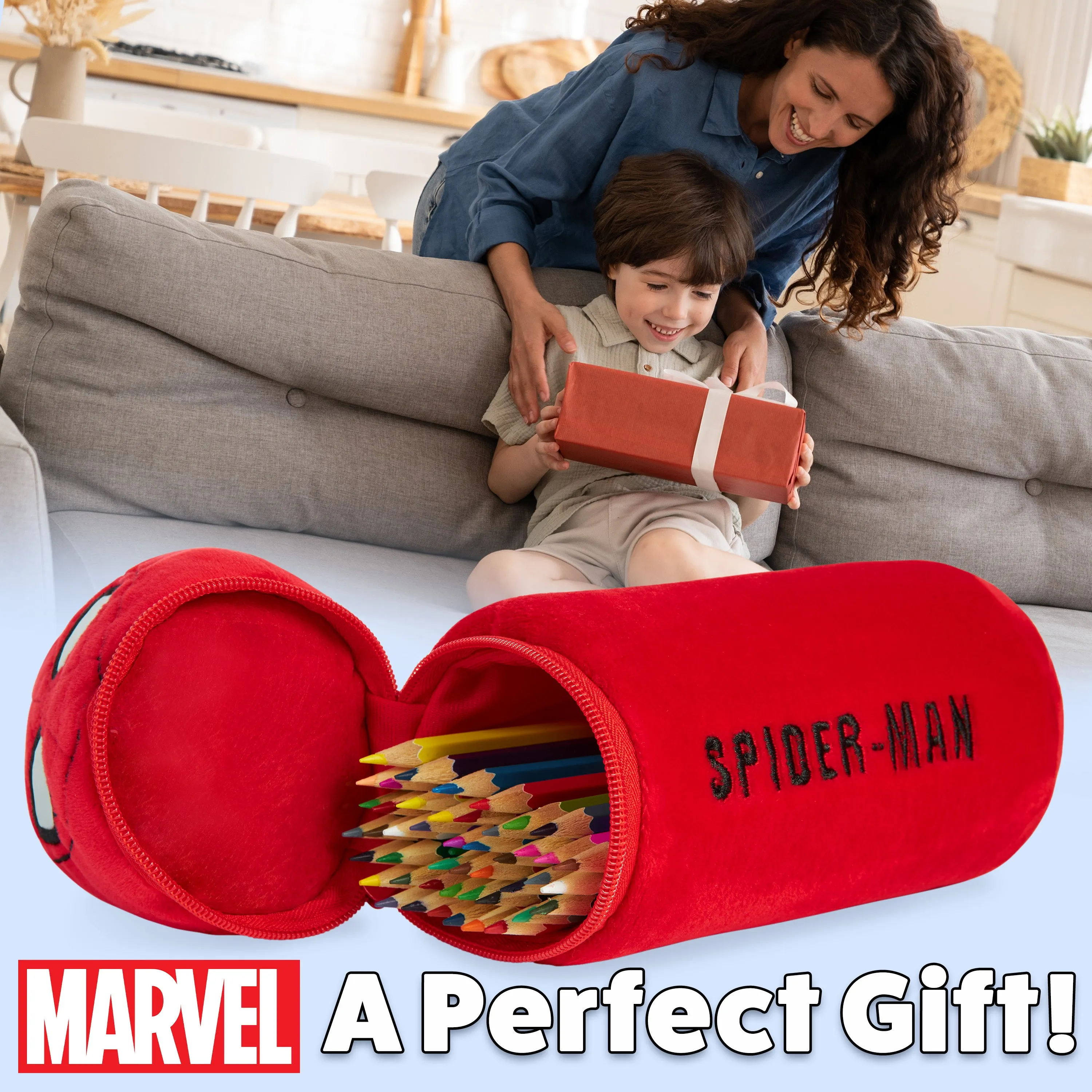 Marvel Pencil Case with 48 Colouring Pencils Included - Red Spiderman