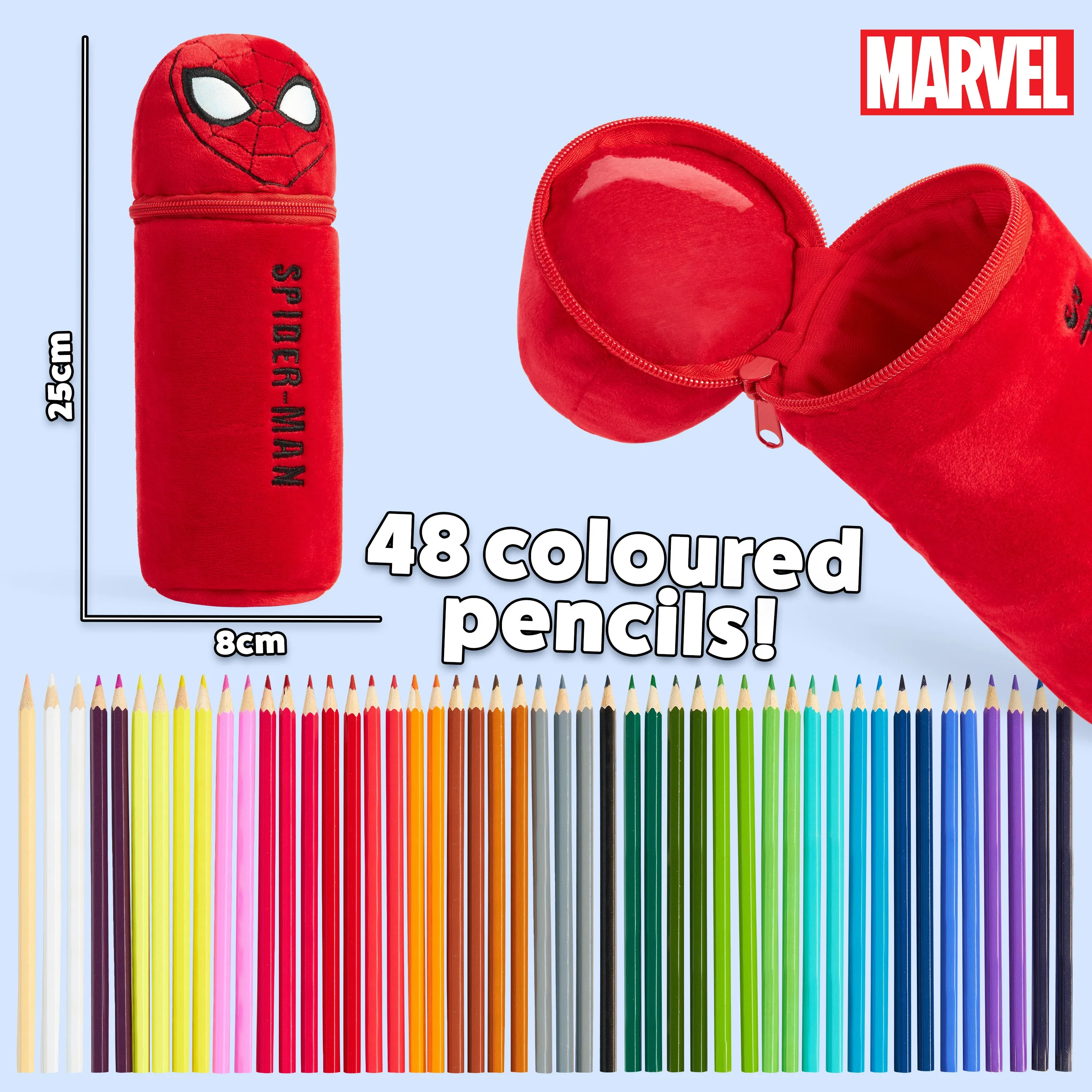 Marvel Pencil Case with 48 Colouring Pencils Included - Red Spiderman