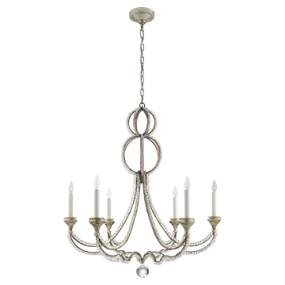 MILAN 6 LIGHT LARGE CHANDELIER, VENETIAN SILVER WITH CRYSTAL