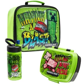 Minecraft Kids Insulated Lunch Bag, Box and Bottle, 3 Piece Set - Gamer Gifts