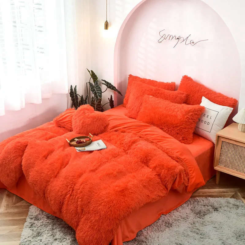 Mink Fur Four-piece Plush Rhinestone Velvet Duvet Cover