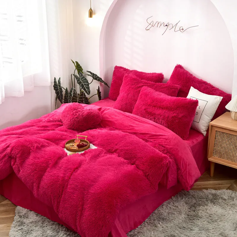 Mink Fur Four-piece Plush Rhinestone Velvet Duvet Cover