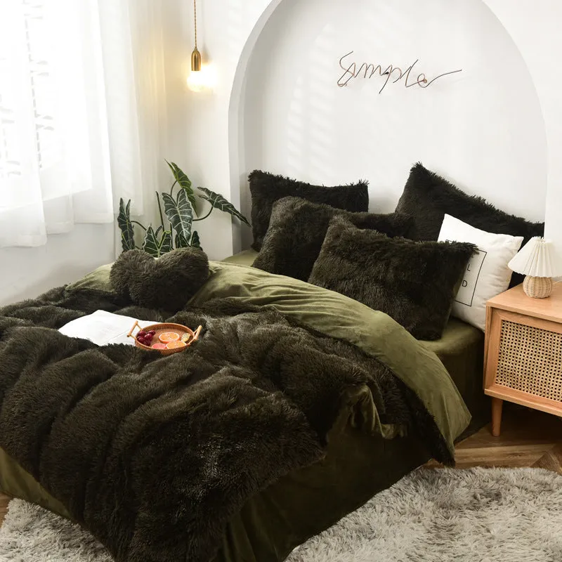 Mink Fur Four-piece Plush Rhinestone Velvet Duvet Cover