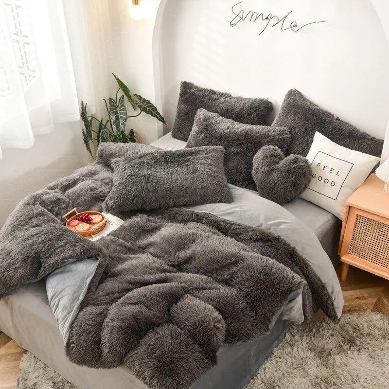 Mink Fur Four-piece Plush Rhinestone Velvet Duvet Cover