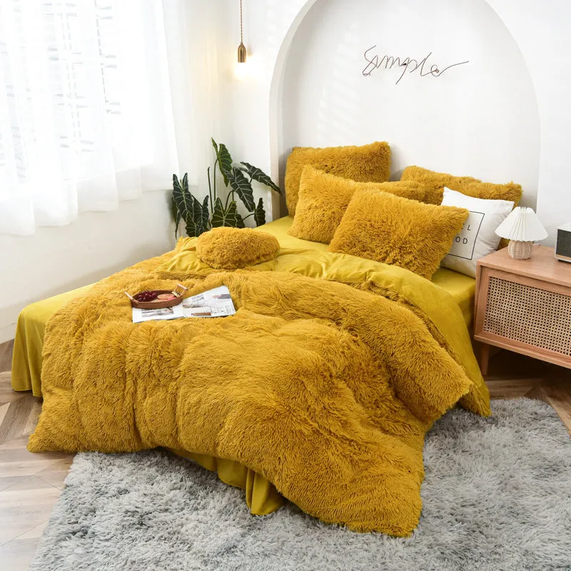 Mink Fur Four-piece Plush Rhinestone Velvet Duvet Cover