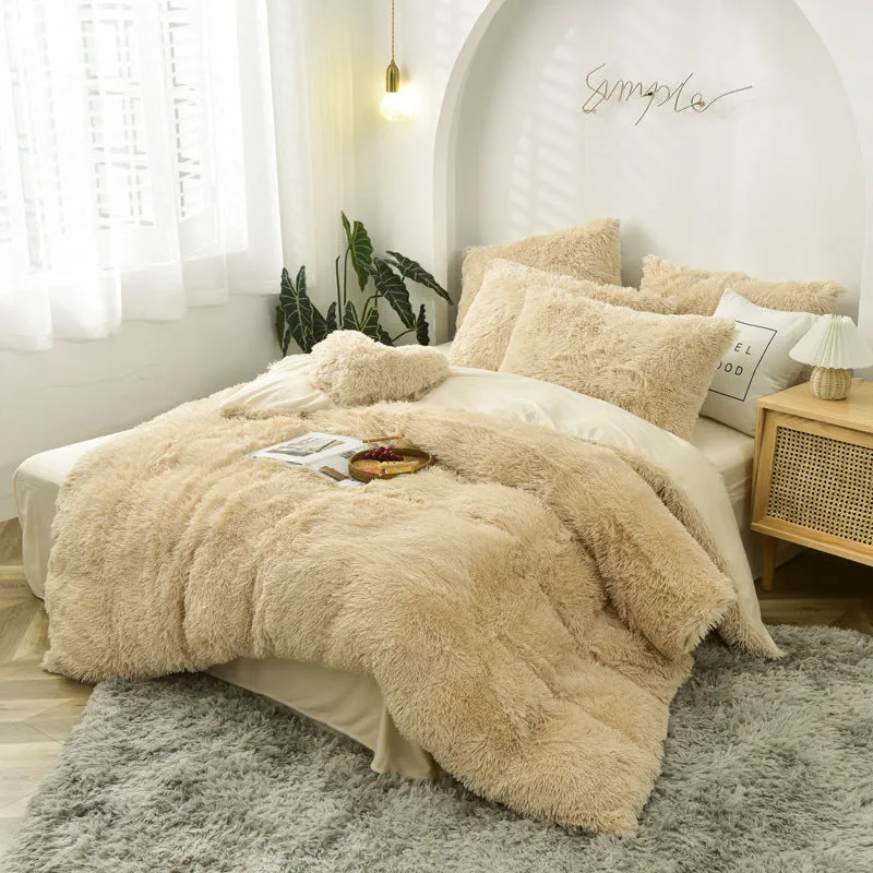 Mink Fur Four-piece Plush Rhinestone Velvet Duvet Cover