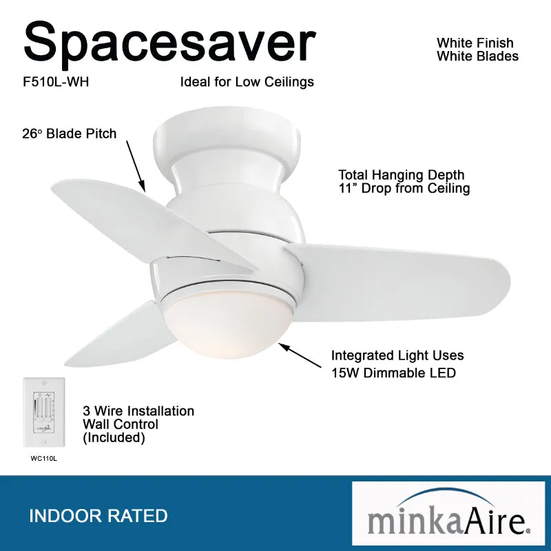 Minka Aire F510L Spacesaver 26" Flush Mount Ceiling Fan with LED Light Kit