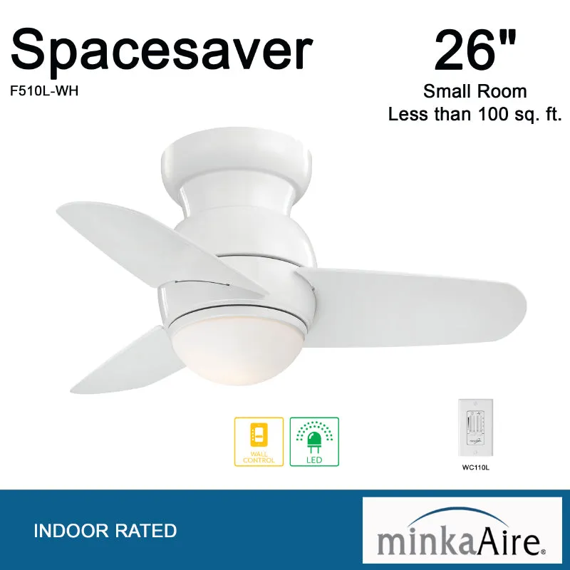 Minka Aire F510L Spacesaver 26" Flush Mount Ceiling Fan with LED Light Kit