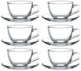 MIRTONICS Classic Glass Tea & Coffee Cup and Saucer Set for Espresso Cappuccino hot Chocolate Green Tea (Clear_Set of 6)