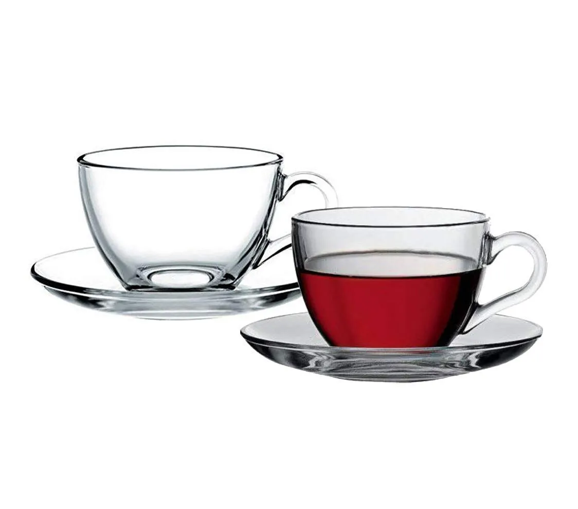 MIRTONICS Classic Glass Tea & Coffee Cup and Saucer Set for Espresso Cappuccino hot Chocolate Green Tea (Clear_Set of 6)