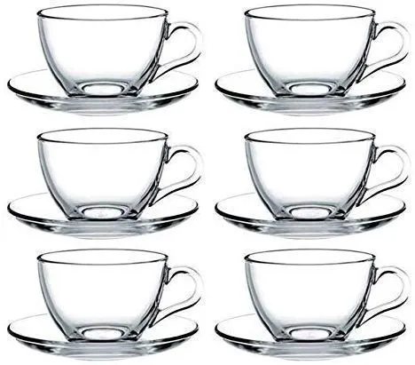 MIRTONICS Classic Glass Tea & Coffee Cup and Saucer Set for Espresso Cappuccino hot Chocolate Green Tea (Clear_Set of 6)