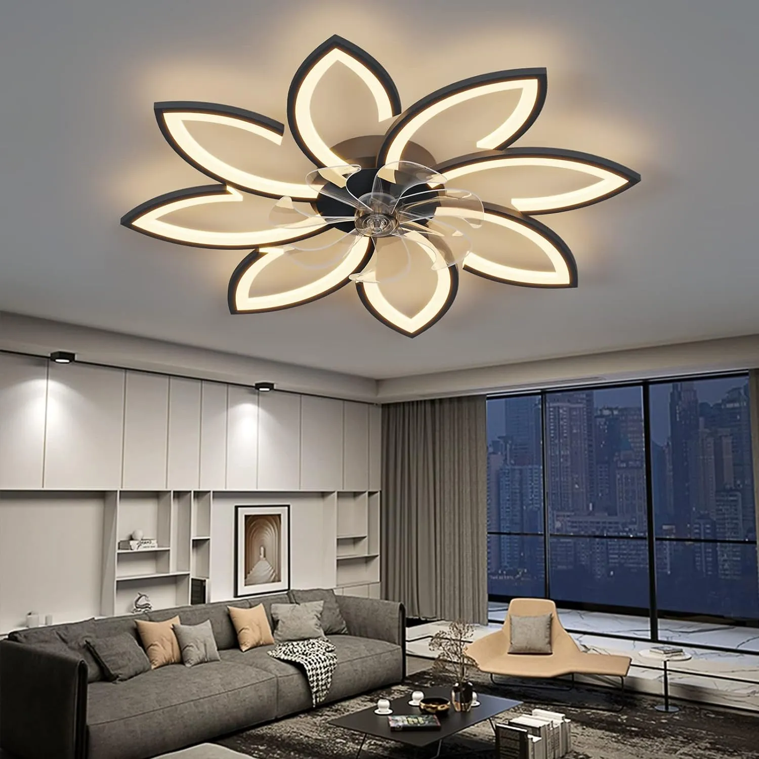 Modern 90cm Ceiling Light Fan, 6 Speeds, 3 Colors, Black