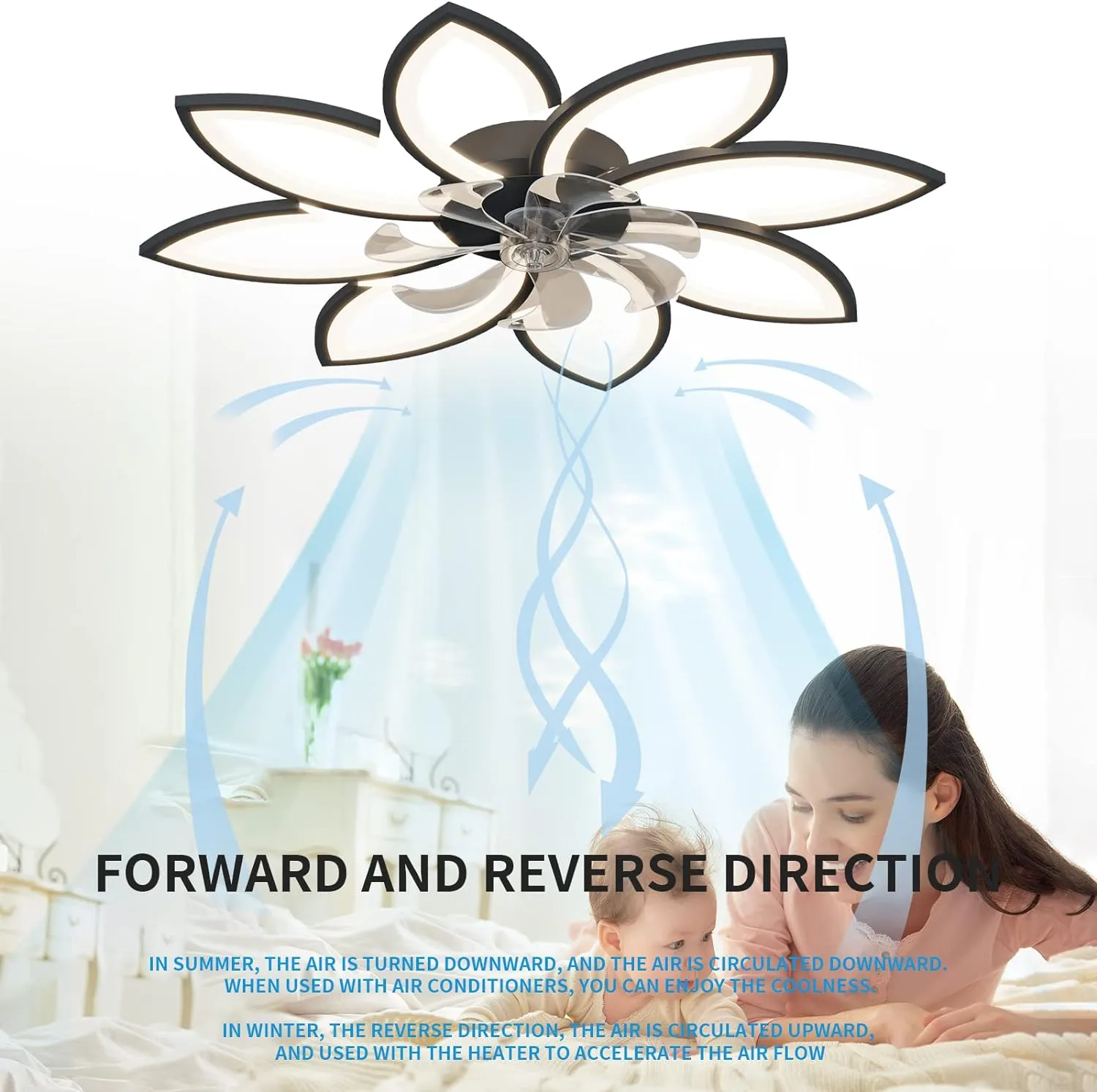 Modern 90cm Ceiling Light Fan, 6 Speeds, 3 Colors, Black