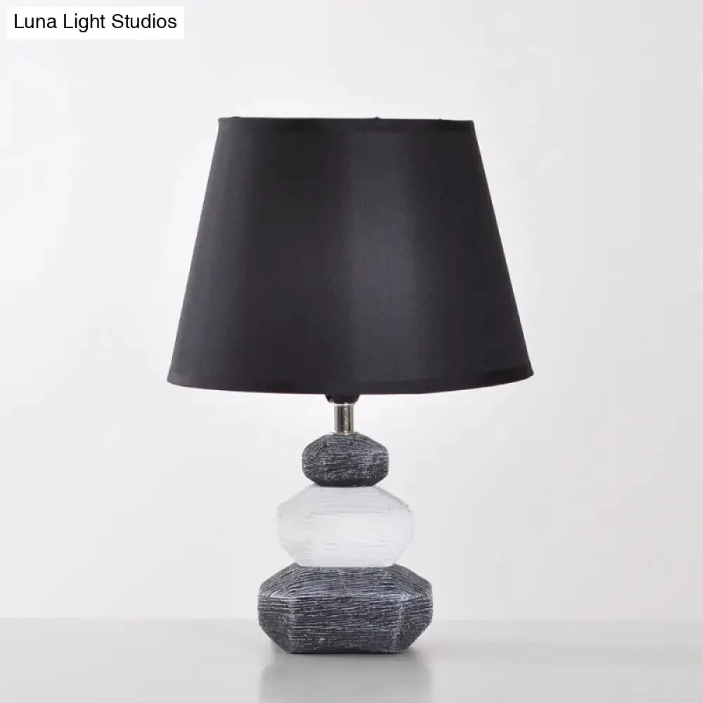 Modern Ceramic Nightstand Lamp - Contemporary Stone Shape Design | Black/Grey & White | 1 Light | Bedroom Table Light