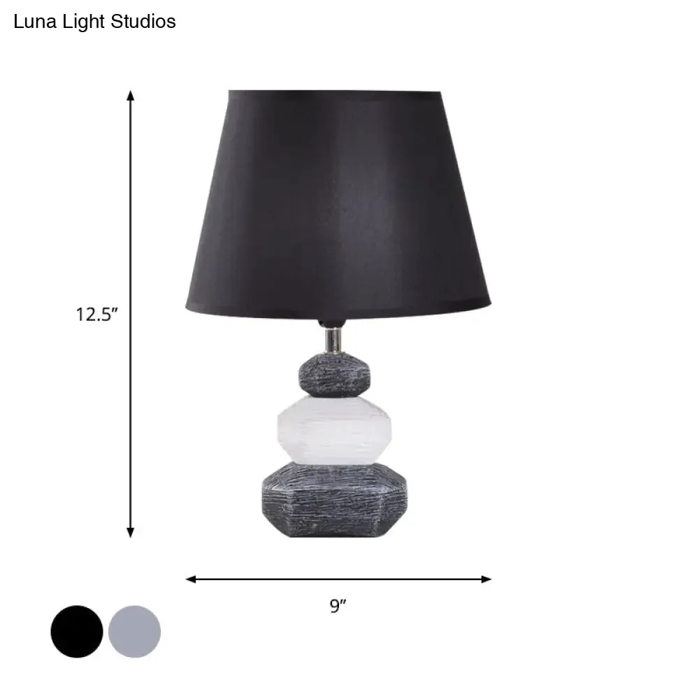 Modern Ceramic Nightstand Lamp - Contemporary Stone Shape Design | Black/Grey & White | 1 Light | Bedroom Table Light