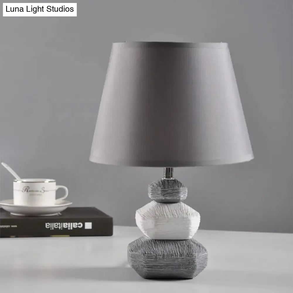 Modern Ceramic Nightstand Lamp - Contemporary Stone Shape Design | Black/Grey & White | 1 Light | Bedroom Table Light