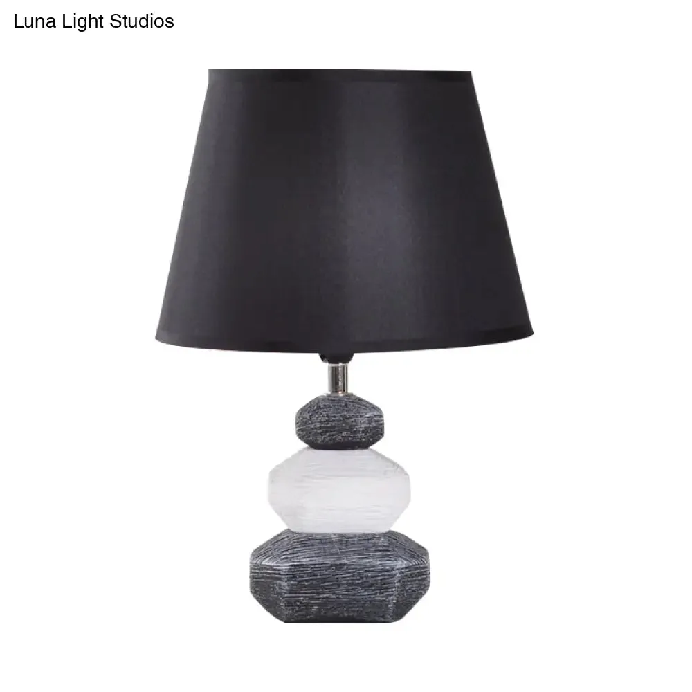 Modern Ceramic Nightstand Lamp - Contemporary Stone Shape Design | Black/Grey & White | 1 Light | Bedroom Table Light