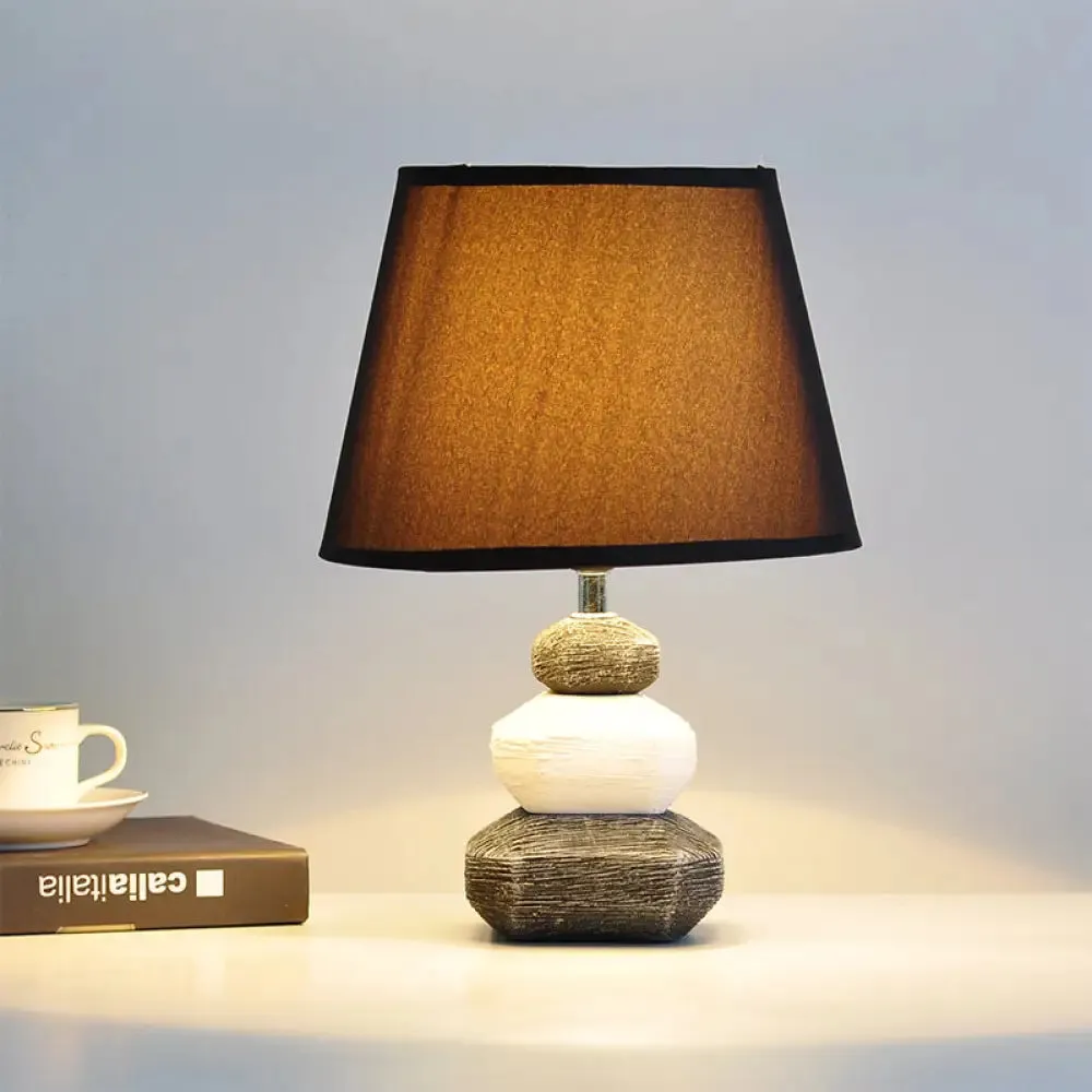 Modern Ceramic Nightstand Lamp - Contemporary Stone Shape Design | Black/Grey & White | 1 Light | Bedroom Table Light