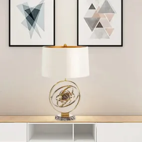 Modern Fabric Table Lamp with Round Marble Base - White