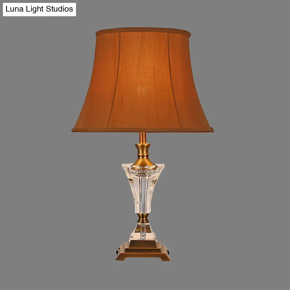 Modern Fabric Wide Flare 1-Head Night Table Lamp in Brown for Bedside