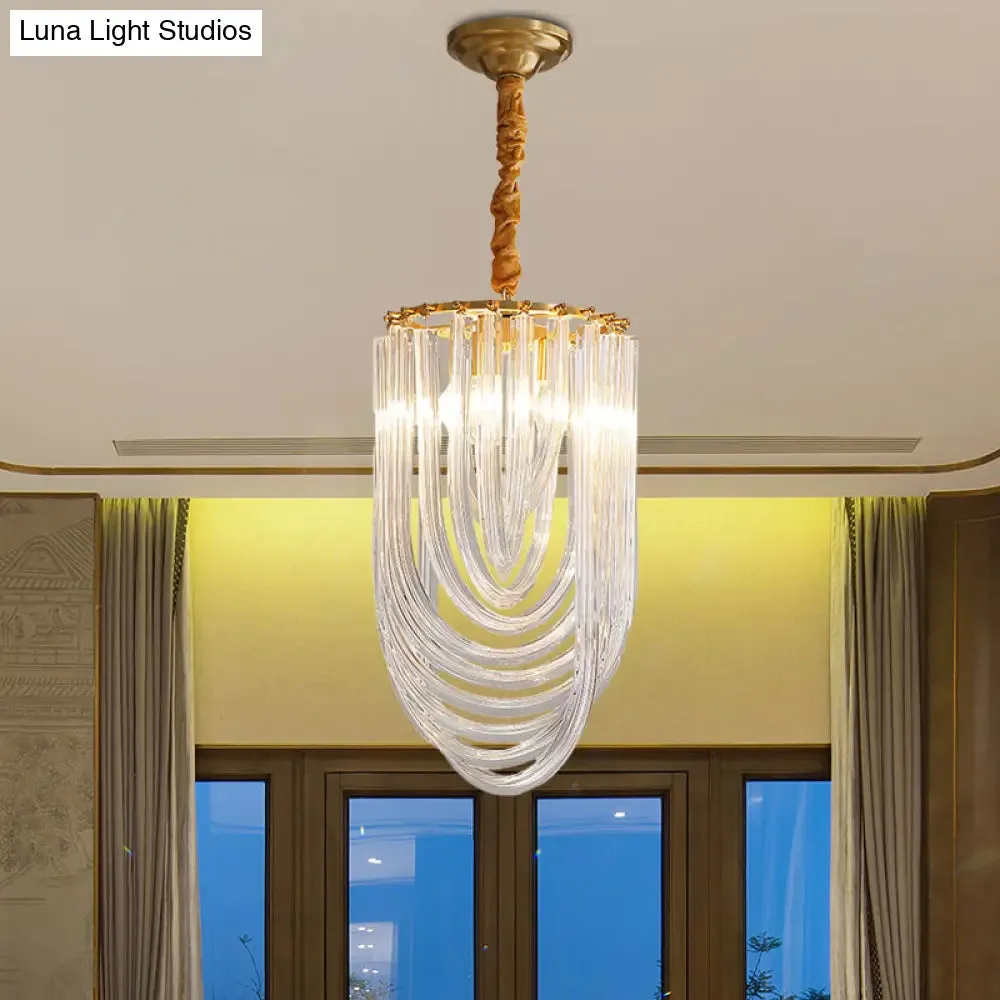 Modern Gold Crystal Chandelier Pendant Light - 3 Heads, Clear Twisted Crystals, Elegant Half-Oval Design