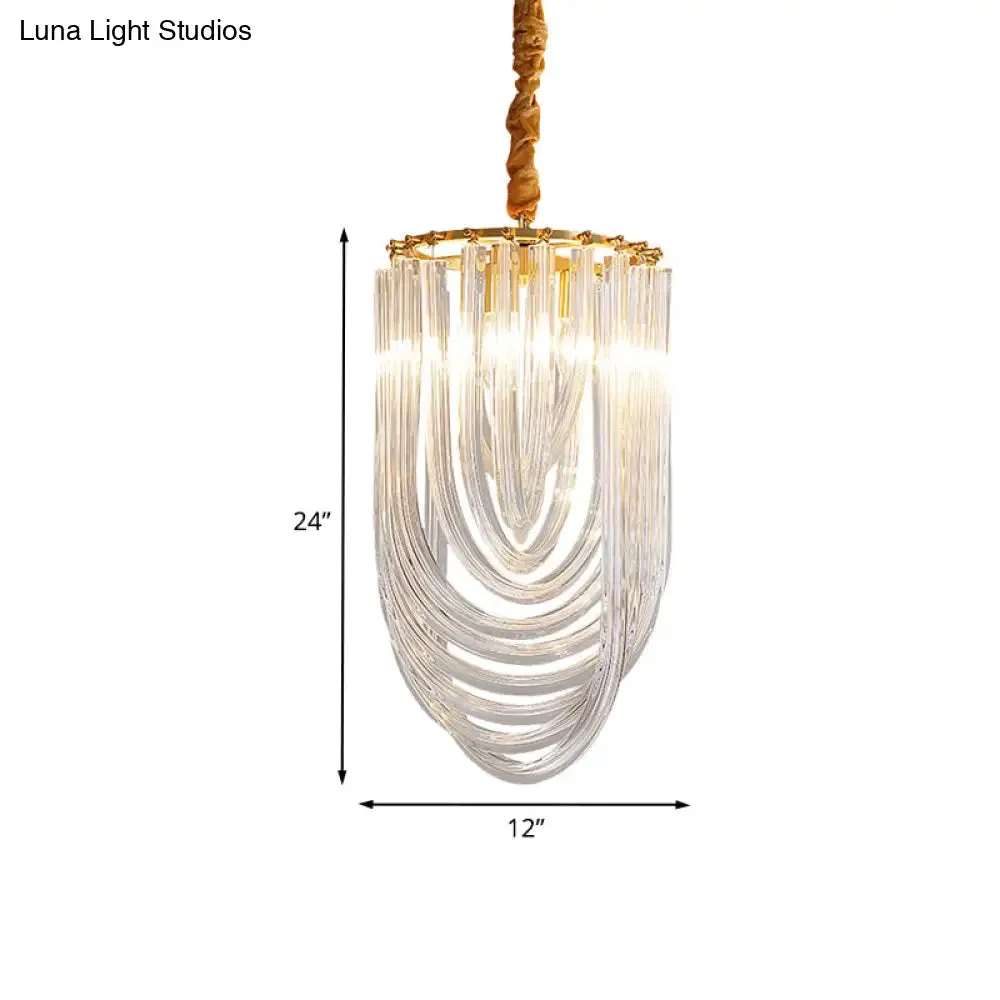 Modern Gold Crystal Chandelier Pendant Light - 3 Heads, Clear Twisted Crystals, Elegant Half-Oval Design