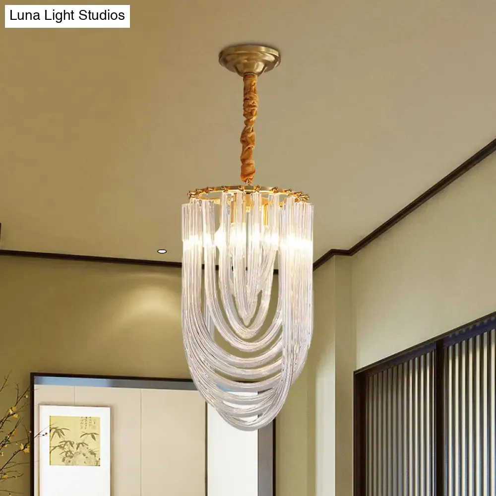 Modern Gold Crystal Chandelier Pendant Light - 3 Heads, Clear Twisted Crystals, Elegant Half-Oval Design