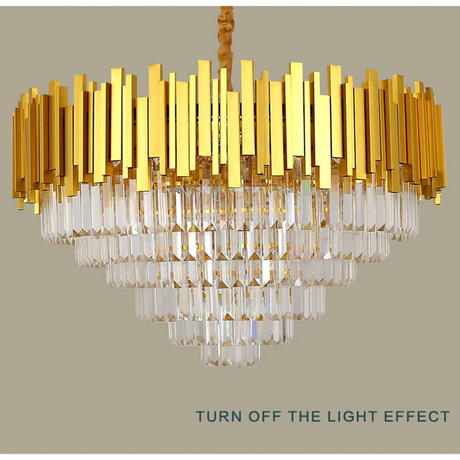 Modern Large Crystal Ceiling Light Gold Pendant Chandelier Lamp for Living Room