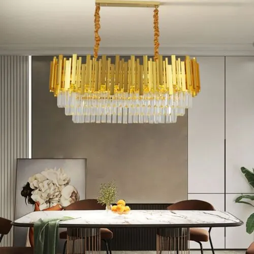 Modern Large Crystal Ceiling Light Gold Pendant Chandelier Lamp for Living Room