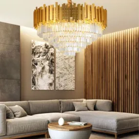 Modern Large Crystal Ceiling Light Gold Pendant Chandelier Lamp for Living Room