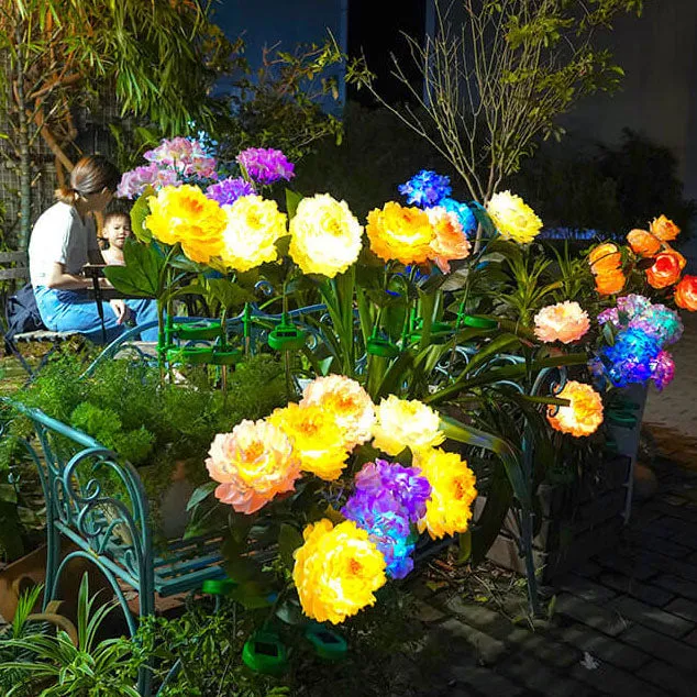 Modern Simulation Peony Flower Decoration Waterproof Solar Outdoor LED Garden Ground Light