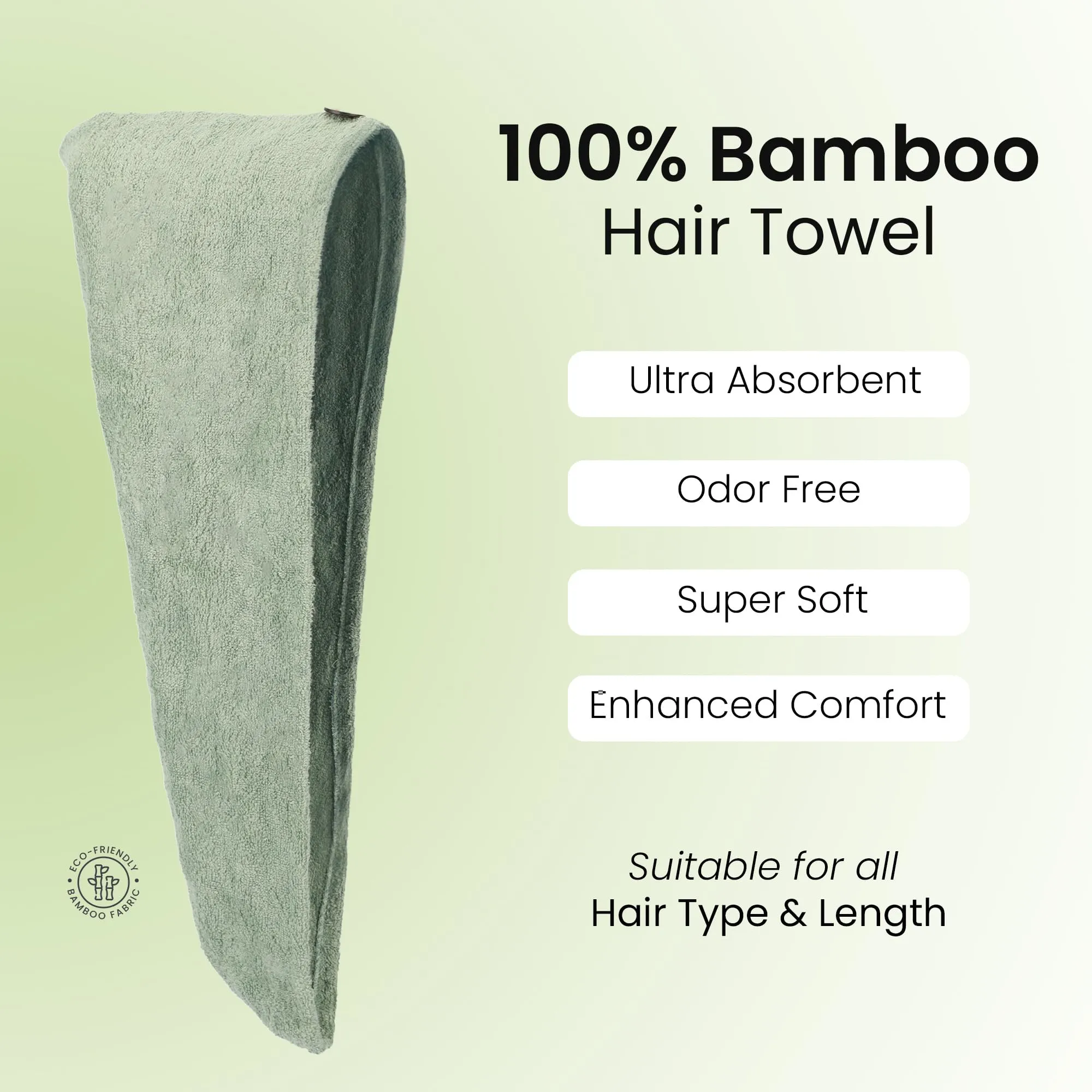 Mush Bamboo Ultra Soft & Absorbent Hair Wrap Towel | Quick Drying 500 GSM Bamboo Towel for Hair | Olive Green,Pack of 1