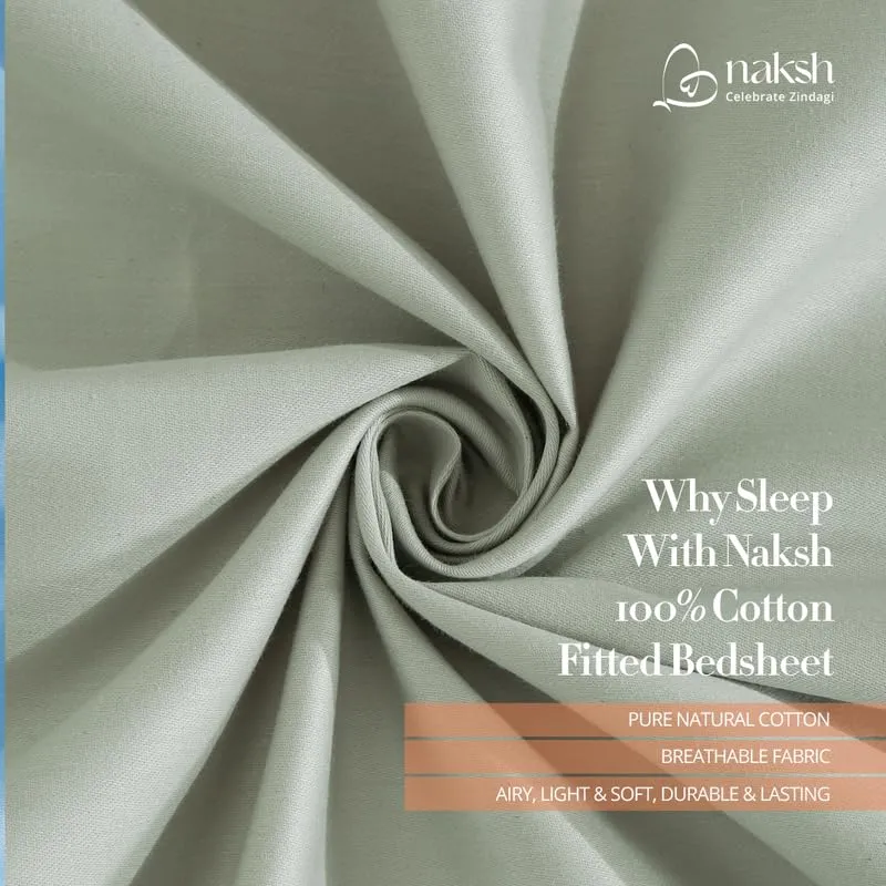 Naksh Bedsheet King Size Bed Cotton 210 TC Plain, Silver | 1 King Size Bedsheet Cotton (108 x 108 Inch) and 2 Pillow Covers