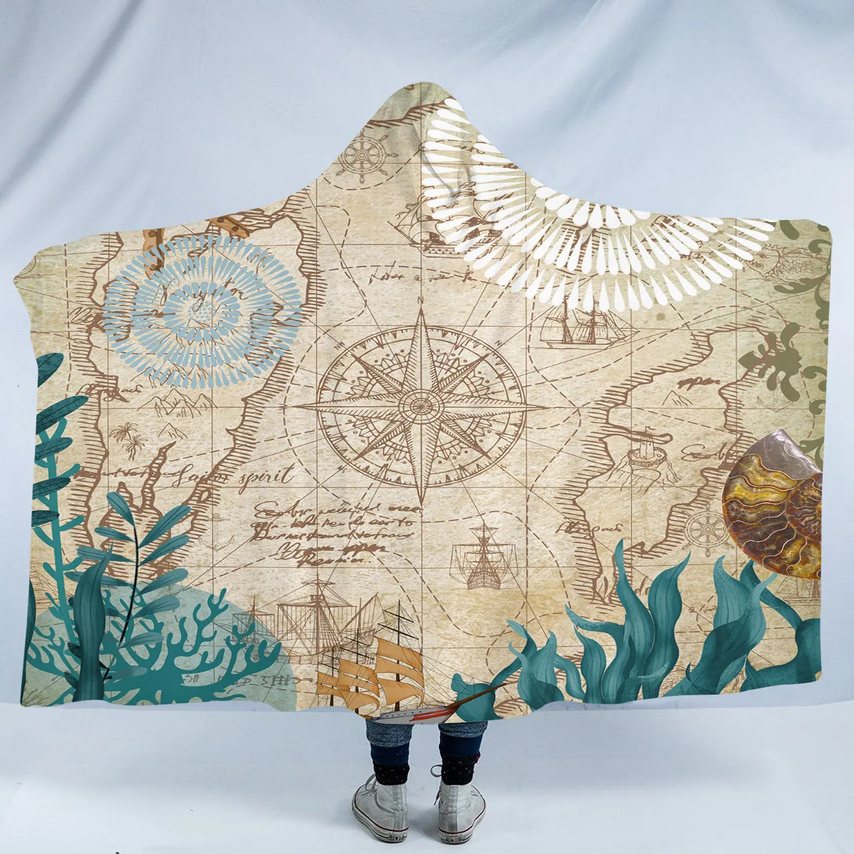 Nautical Chart Hooded Blanket