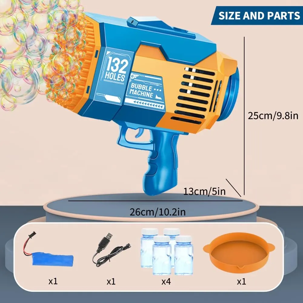 (NET) Bubble Gun 132 Holes Bubble Machine Gun Bubble Blower with Colorful Lights for Kids Adults  Summer Toys