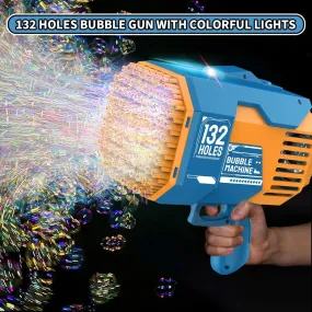 (NET) Bubble Gun 132 Holes Bubble Machine Gun Bubble Blower with Colorful Lights for Kids Adults  Summer Toys