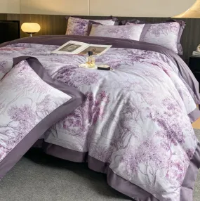 New Forest printing Bedding Set Luxury 4PCS Purple Egyptian Cotton Quilt Cover Bed Sheet Pillowcases Home Textile