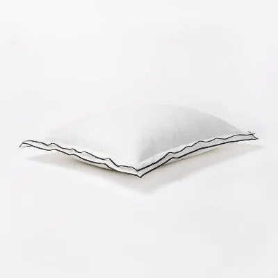 New - King Double Flange Merrow Stitch Duvet Cover & Sham Set White/Dark Gray - Threshold designed with Studio McGee