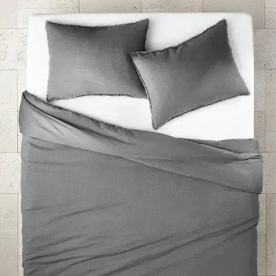 New - King Heavyweight Linen Blend Duvet Cover & Sham Set Dark Gray - Casaluna