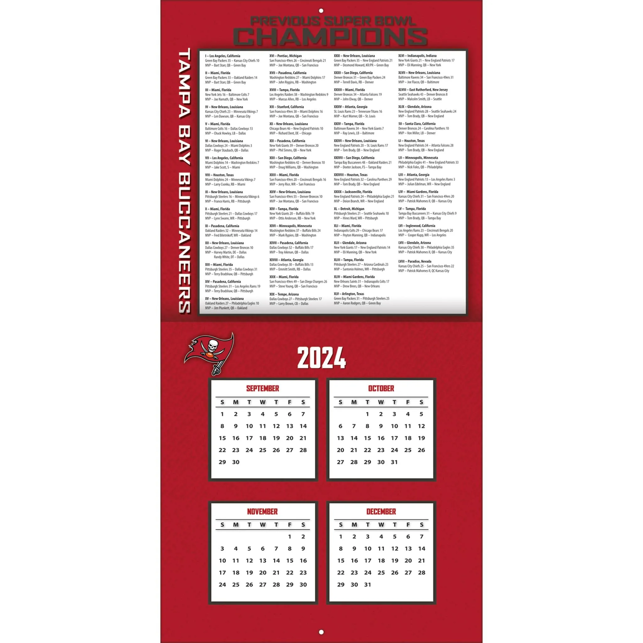 NFL Tampa Bay Buccaneers Wall 2025 Calendar - Online Exclusive