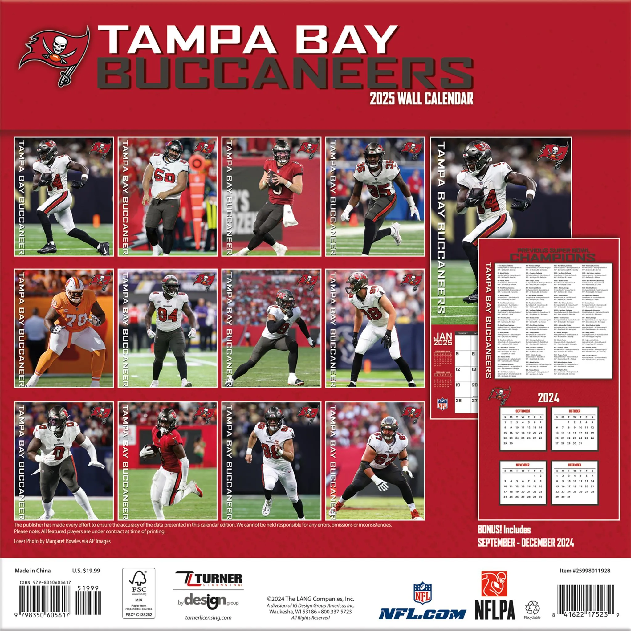 NFL Tampa Bay Buccaneers Wall 2025 Calendar - Online Exclusive