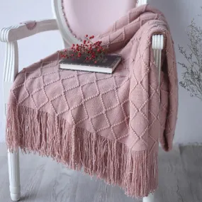 Nordic Knitted Blanket Travel Blanket Sofa Throw Blanket with Tassels Air Condition Blankets Living Room Decor Cozy Warm Gift 127x210cm