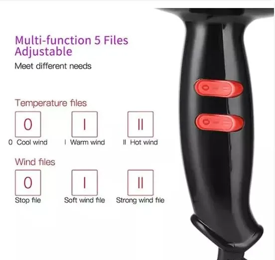 NV-6130 1200 Watts Foldable Hair Dryer 3 Heat Settings including Cool Shot button; Heat Balance Technology (Black & RED Pack Of 1)